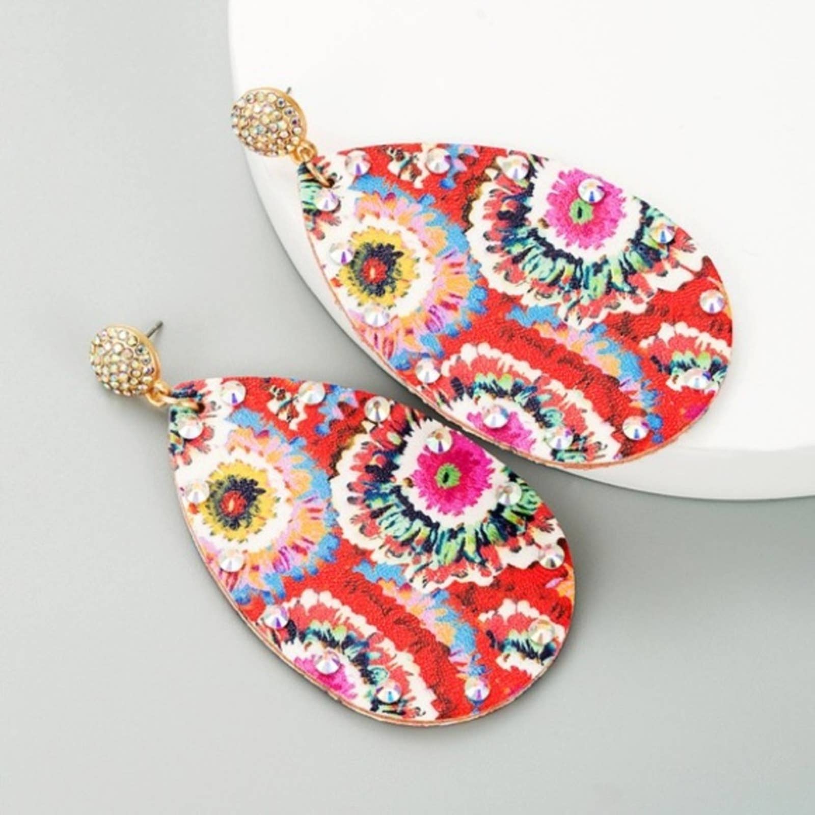 Fashion Pink Floral Rhinestone Water-Drop Earrings